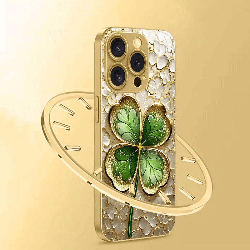 Phone Cases Green - Golden and Green Color-Block Four-Leaf Clover